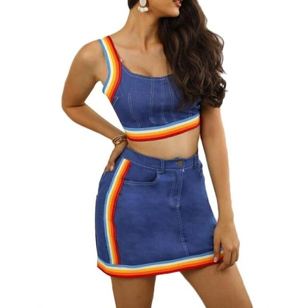 Denim Rainbow Skirt Set Small